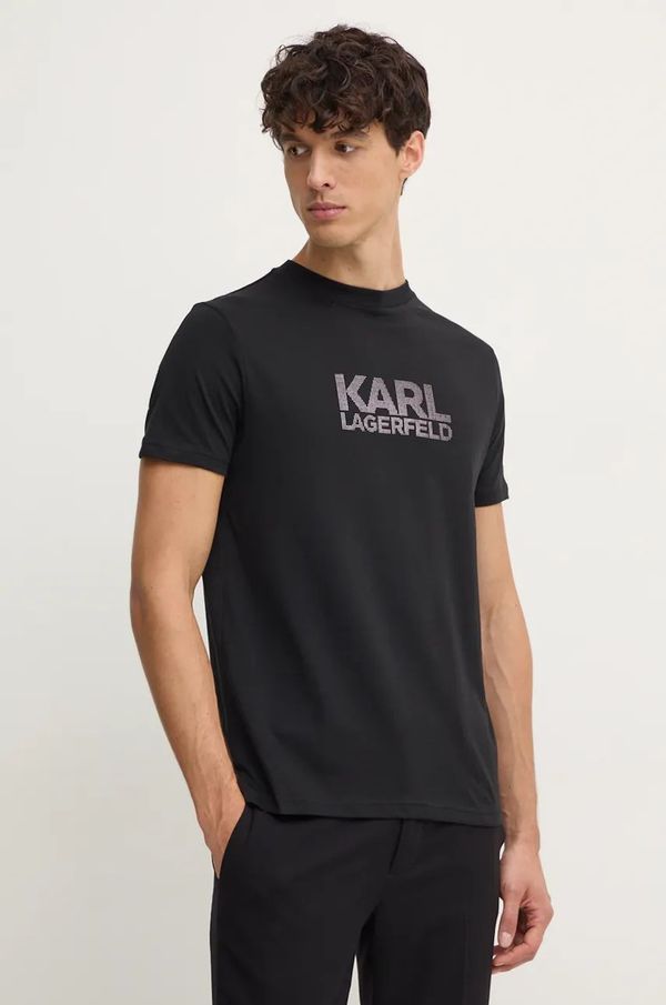 Karl Lagerfeld Pamučna majica Karl Lagerfeld za muškarce, boja: crna, s tiskom, 544252.755077