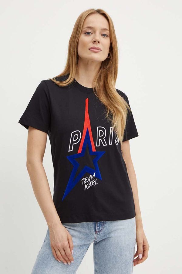 Karl Lagerfeld Pamučna majica Karl Lagerfeld za žene, boja: crna, 245W1730