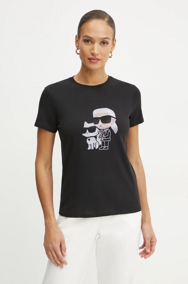 Karl Lagerfeld Pamučna majica Karl Lagerfeld za žene, boja: crna, A1W17131