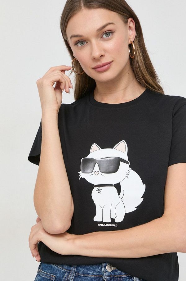 Karl Lagerfeld Pamučna majica Karl Lagerfeld za žene, boja: crna