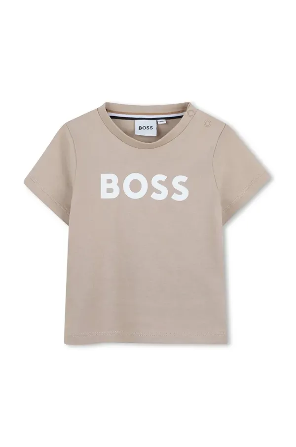 BOSS Pamučna majica kratkih rukava za bebe BOSS boja: bež, s tiskom, J52105
