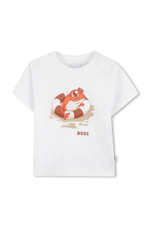 BOSS Pamučna majica kratkih rukava za bebe BOSS boja: bijela, s tiskom, J52110