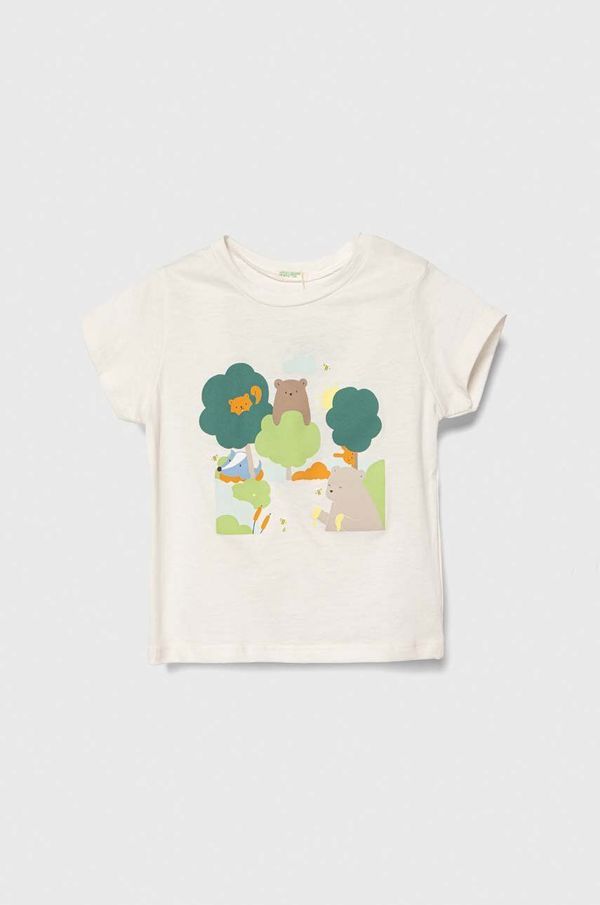United Colors of Benetton Pamučna majica kratkih rukava za bebe United Colors of Benetton boja: bež, s tiskom