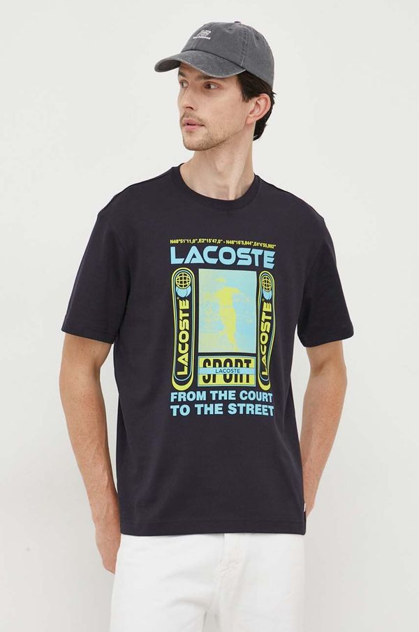 Lacoste Pamučna majica Lacoste boja: tamno plava, s tiskom