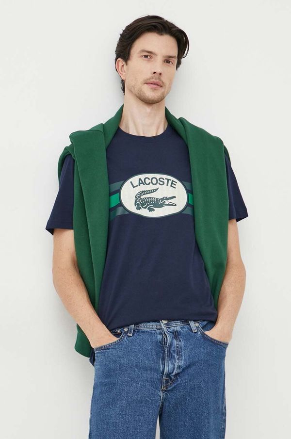 Lacoste Pamučna majica Lacoste boja: tamno plava, s tiskom