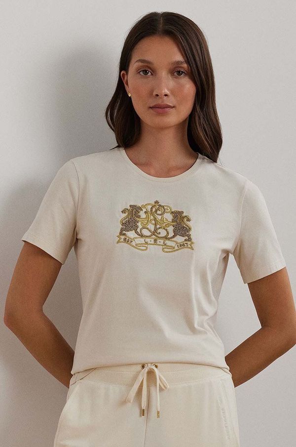 Lauren Ralph Lauren Pamučna majica Lauren Ralph Lauren za žene, boja: bež, 200951368