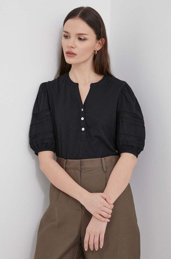 Lauren Ralph Lauren Pamučna majica Lauren Ralph Lauren za žene, boja: crna, bez uzorka