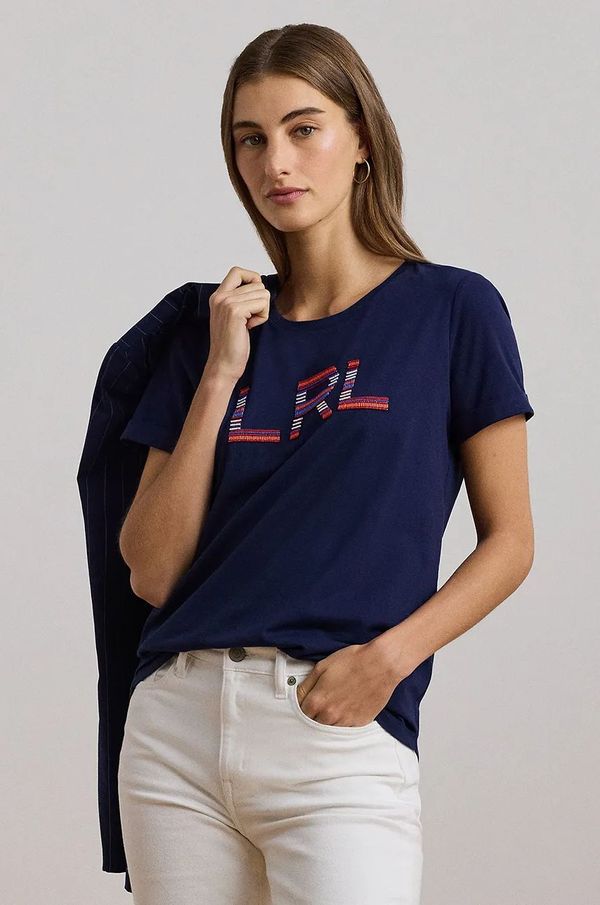 Lauren Ralph Lauren Pamučna majica Lauren Ralph Lauren za žene, boja: tamno plava, 200957668