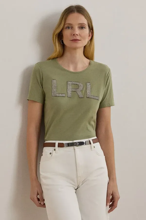 Lauren Ralph Lauren Pamučna majica Lauren Ralph Lauren za žene, boja: zelena, 200963874