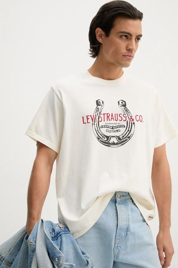 Levi's Pamučna majica Levi's za muškarce, boja: bež, s tiskom, 16143