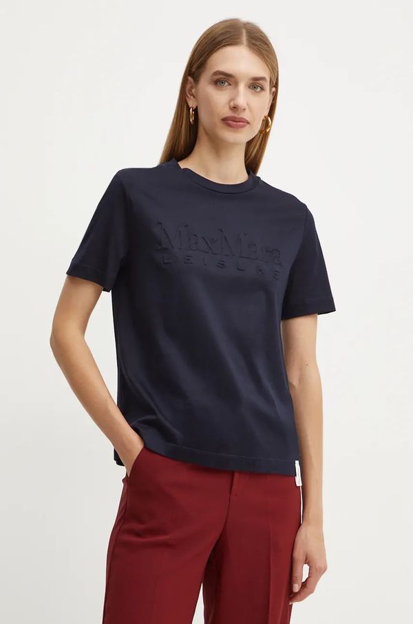 Max Mara Leisure Pamučna majica Max Mara Leisure za žene, boja: tamno plava, 2426946038600