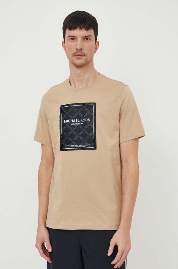 Michael Kors Pamučna majica Michael Kors za muškarce, boja: bež, s tiskom