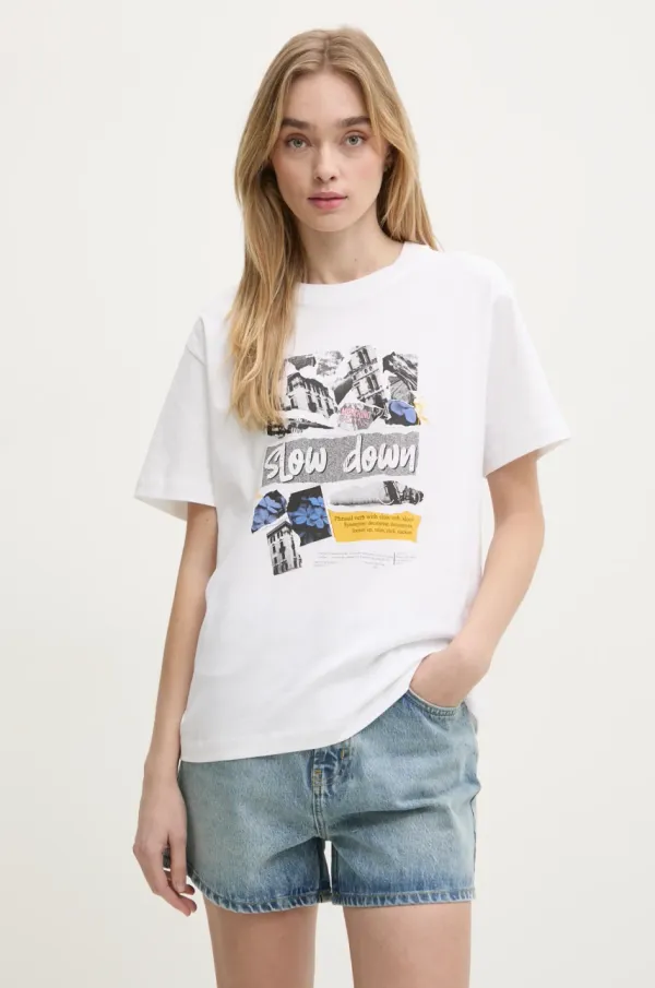 Moschino Jeans Pamučna majica Moschino Jeans za žene, boja: bijela, 0708 3229