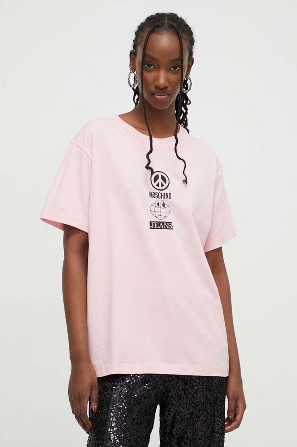 Moschino Jeans Pamučna majica Moschino Jeans za žene, boja: ružičasta