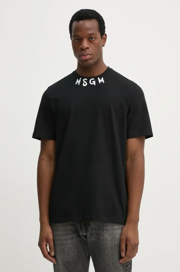 MSGM Pamučna majica MSGM za muškarce, boja: crna, s tiskom, 3840MM102.257002
