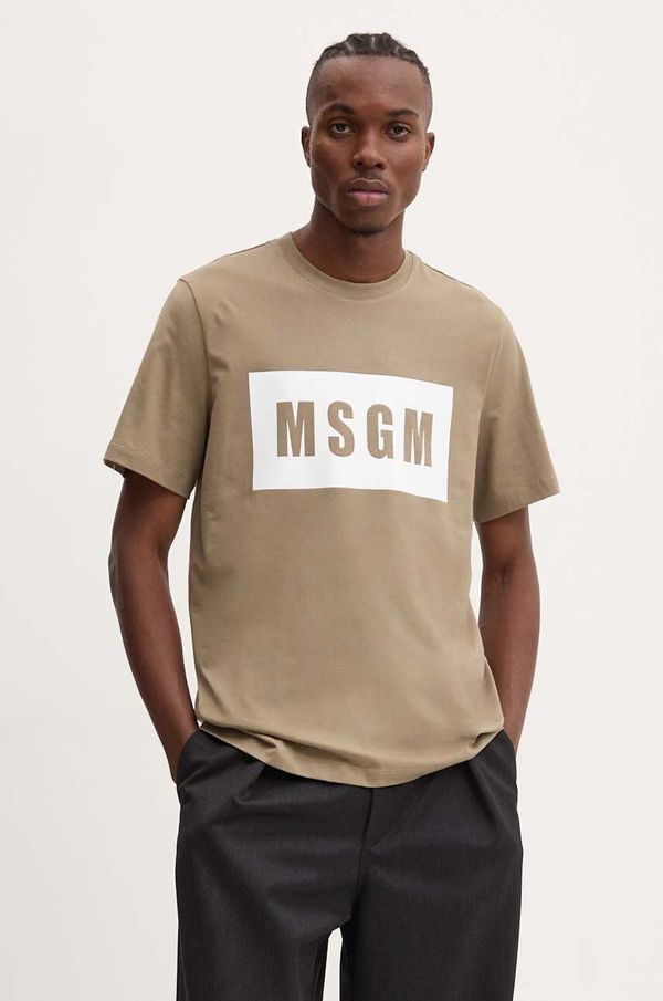 MSGM Pamučna majica MSGM za muškarce, boja: zelena, s tiskom, 3740MM520.247798