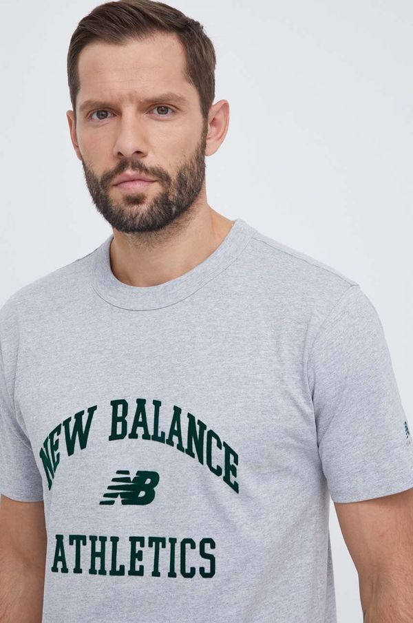 New Balance Pamučna majica New Balance za muškarce, boja: siva, s aplikacijom