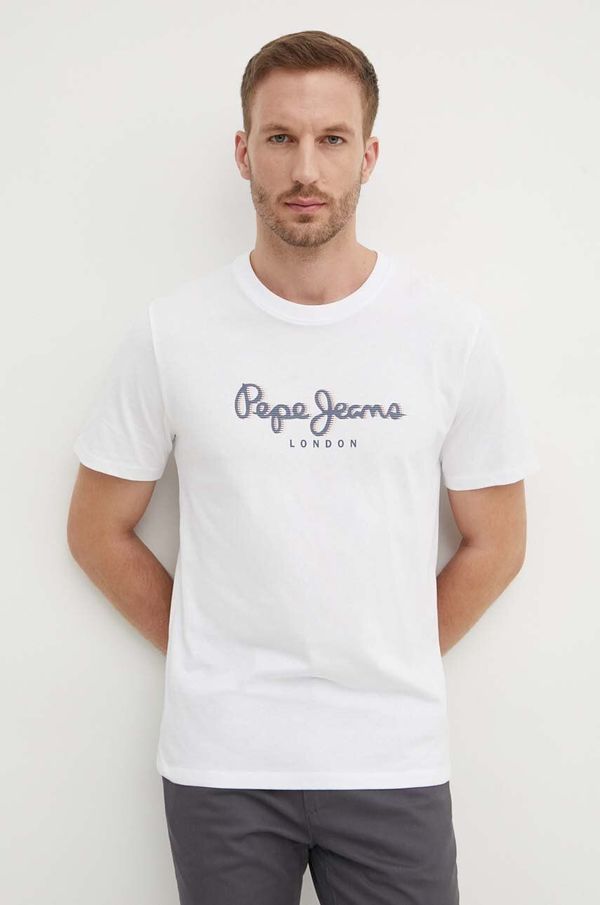 Pepe Jeans Pamučna majica Pepe Jeans ABEL za muškarce, boja: bijela, s tiskom, PM509428