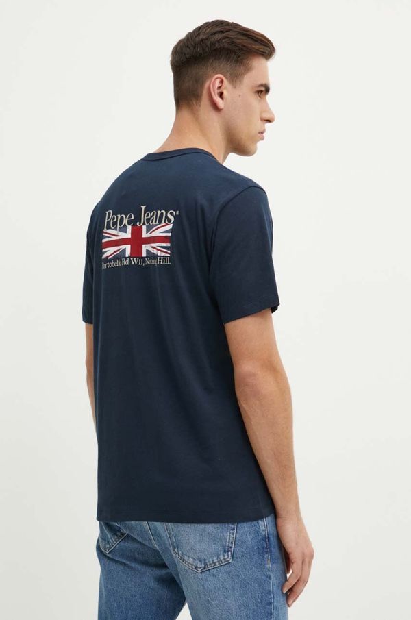 Pepe Jeans Pamučna majica Pepe Jeans ALFIE za muškarce, boja: tamno plava, s tiskom, PM509431