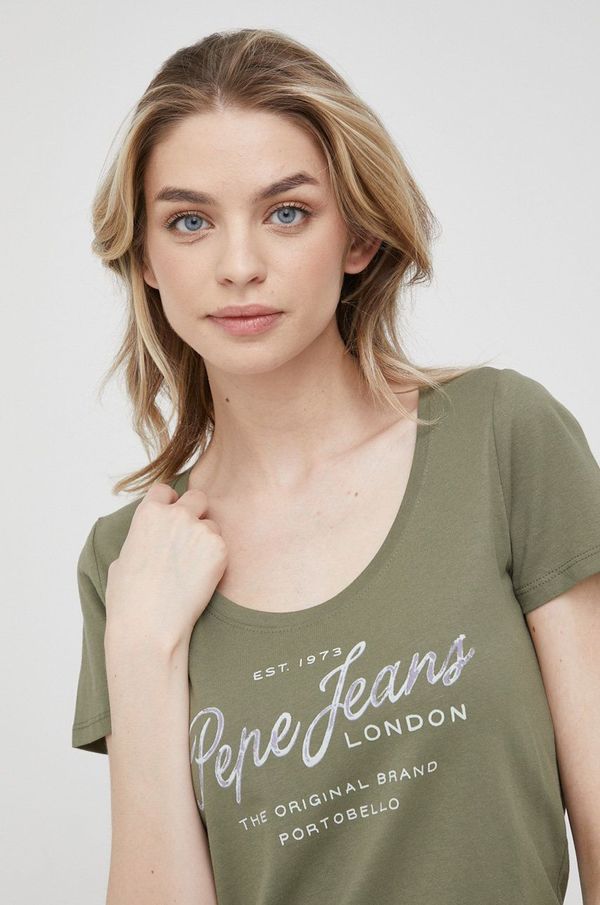 Pepe Jeans Pamučna majica Pepe Jeans Baia boja: zelena