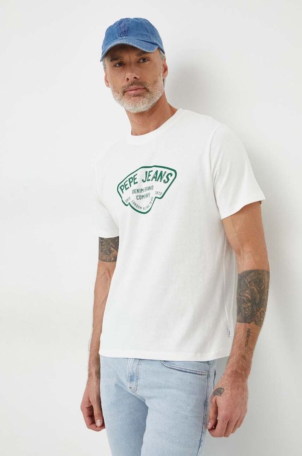 Pepe Jeans Pamučna majica Pepe Jeans Cherry za muškarce, boja: bijela, s tiskom, PM509381