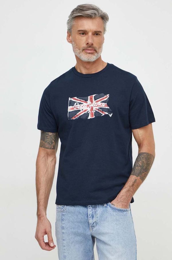 Pepe Jeans Pamučna majica Pepe Jeans Clag za muškarce, boja: tamno plava, s tiskom