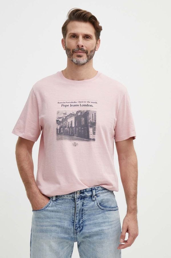 Pepe Jeans Pamučna majica Pepe Jeans COOPER za muškarce, boja: ružičasta, s tiskom, PM509379