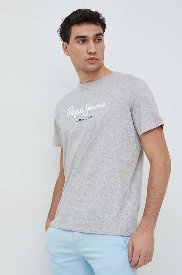 Pepe Jeans Pamučna majica Pepe Jeans Eggo boja: siva, s tiskom