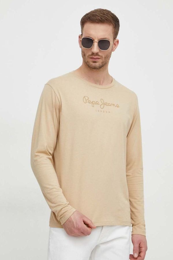 Pepe Jeans Pamučna majica Pepe Jeans Eggo za muškarce, boja: bež, s tiskom