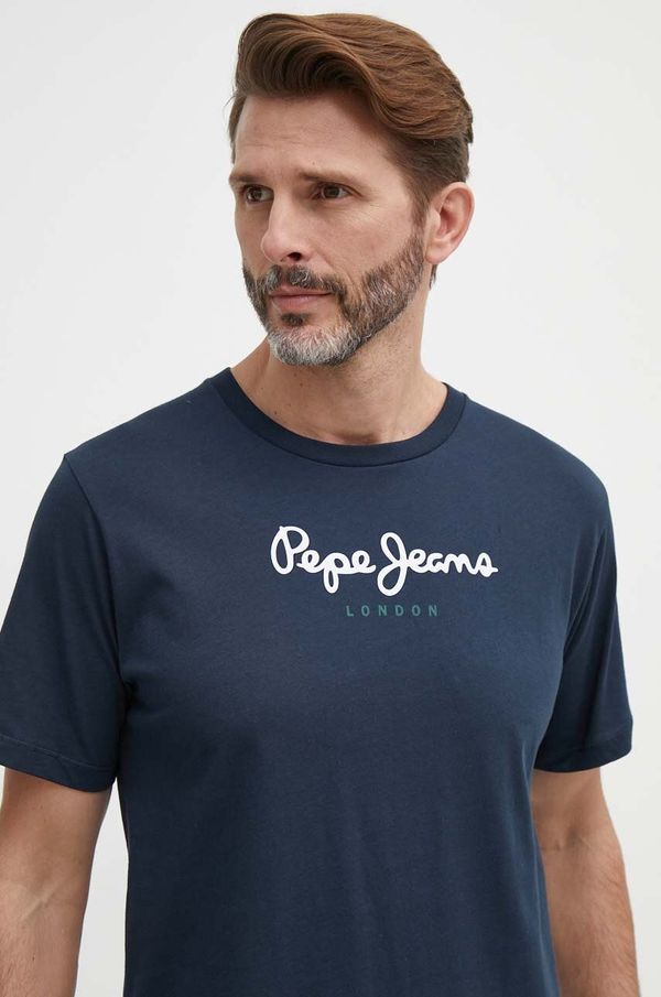 Pepe Jeans Pamučna majica Pepe Jeans Eggo za muškarce, boja: tamno plava, s tiskom