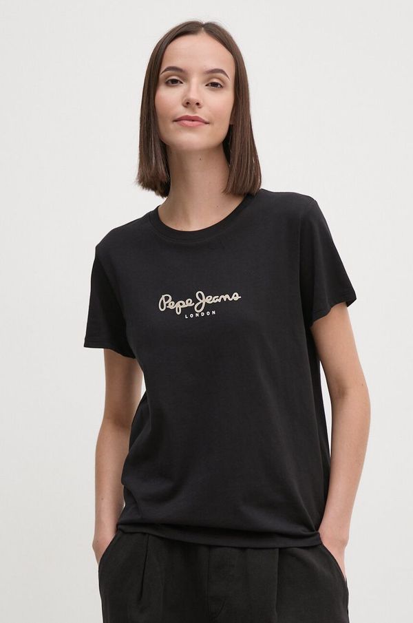 Pepe Jeans Pamučna majica Pepe Jeans FIORE za žene, boja: crna, PL505951