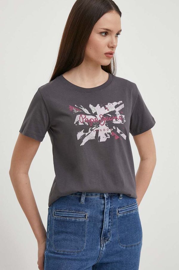 Pepe Jeans Pamučna majica Pepe Jeans Kallan za žene, boja: siva