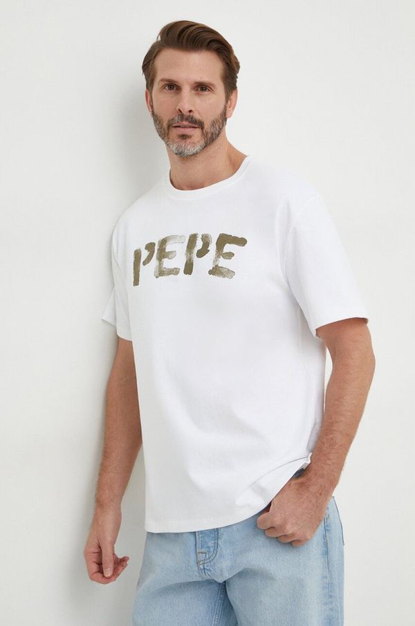 Pepe Jeans Pamučna majica Pepe Jeans za muškarce, boja: bijela, s tiskom