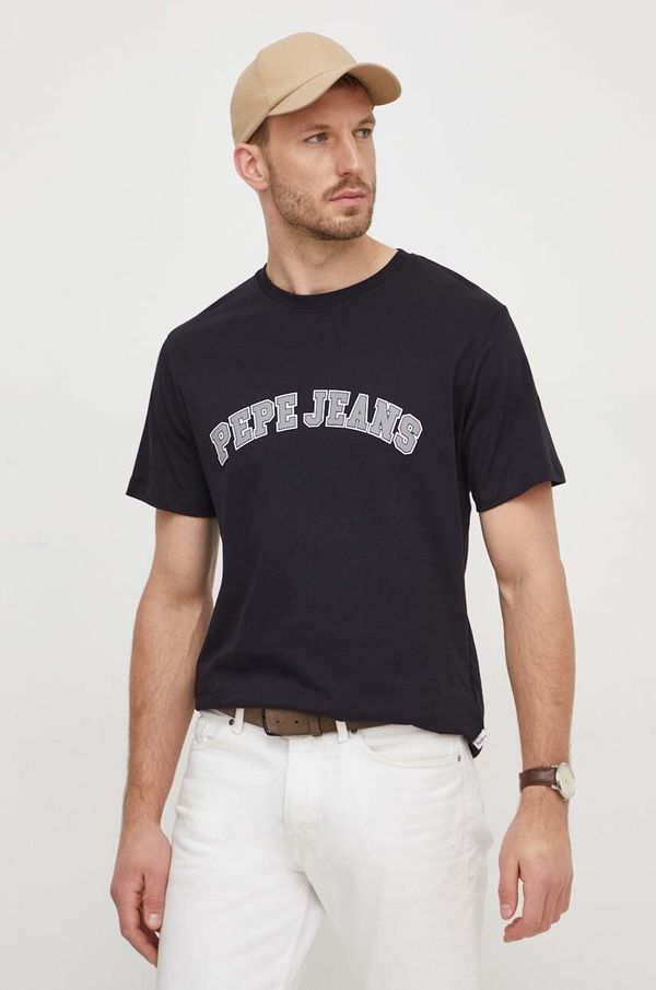 Pepe Jeans Pamučna majica Pepe Jeans za muškarce, boja: crna, s tiskom