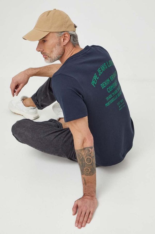 Pepe Jeans Pamučna majica Pepe Jeans za muškarce, boja: tamno plava, s tiskom