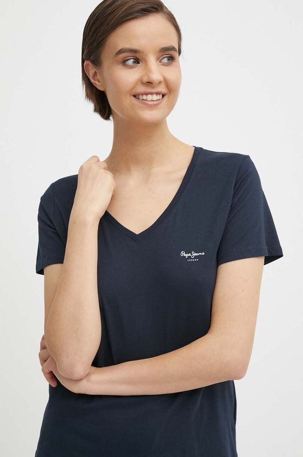 Pepe Jeans Pamučna majica Pepe Jeans za žene, boja: tamno plava