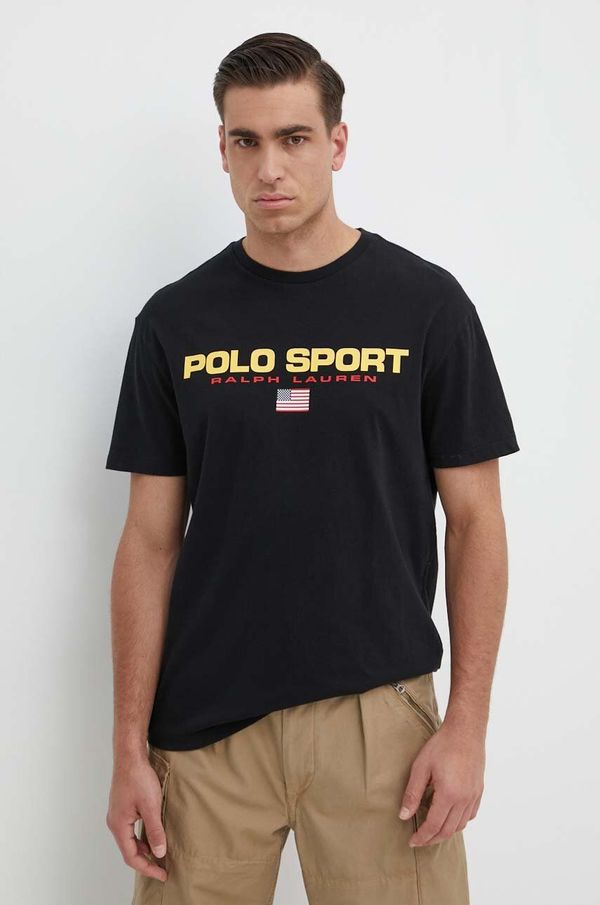 Polo Ralph Lauren Pamučna majica Polo Ralph Lauren za muškarce, boja: crna, s tiskom