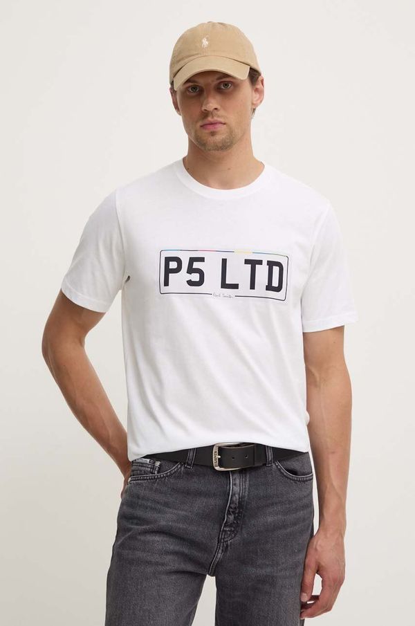 PS Paul Smith Pamučna majica PS Paul Smith za muškarce, boja: bijela, s tiskom, M2R.011R.NP4693