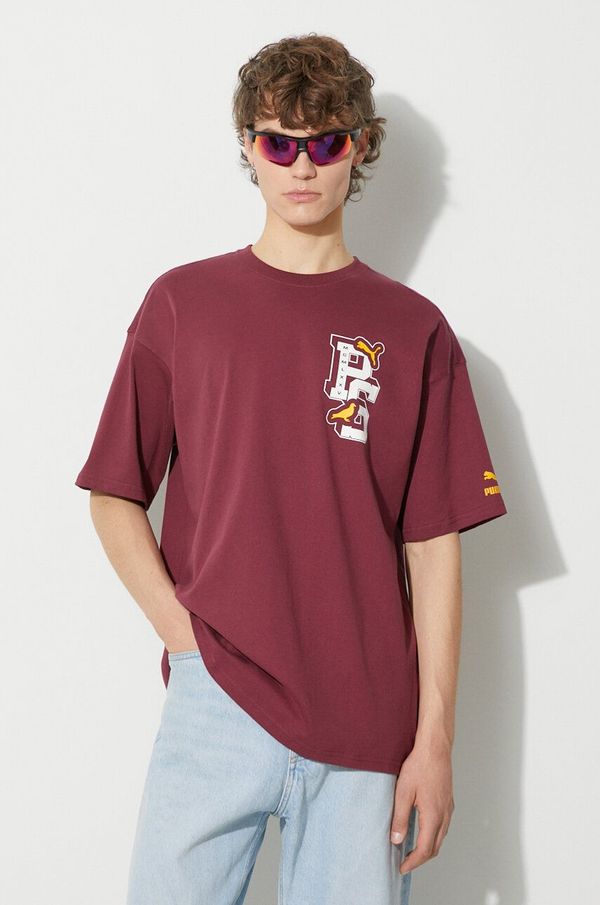 Puma Pamučna majica Puma PUMA X STAPLE za muškarce, boja: bordo, s tiskom