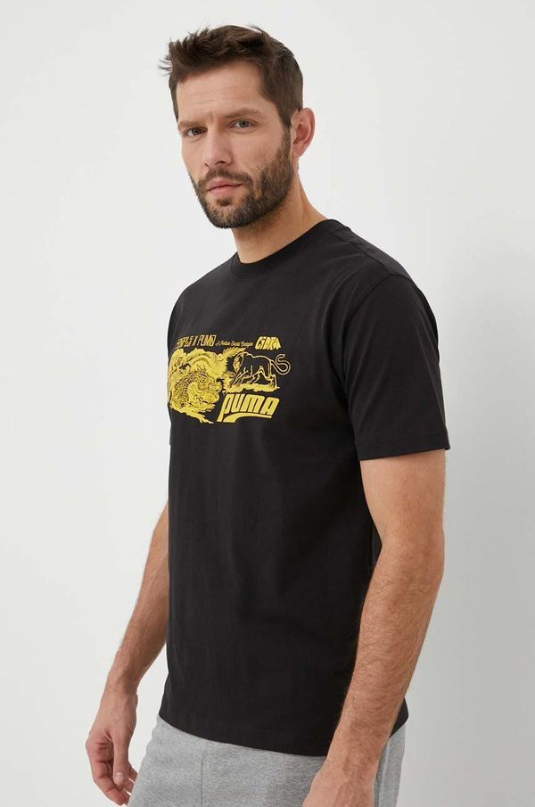 Puma Pamučna majica Puma X STAPLE boja: crna, s tiskom