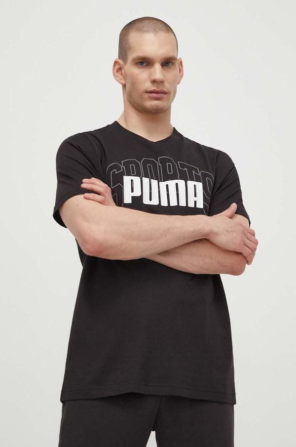 Puma Pamučna majica Puma za muškarce, boja: crna, s tiskom, 680177
