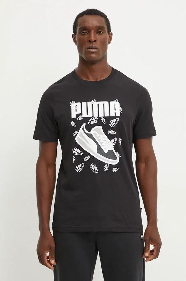 Puma Pamučna majica Puma za muškarce, boja: crna, s tiskom, 683209
