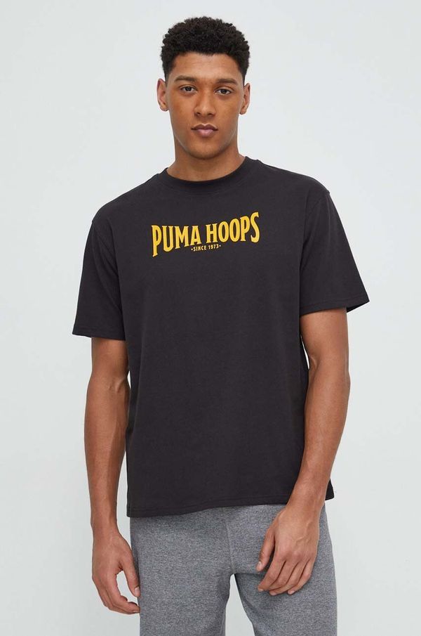 Puma Pamučna majica Puma za muškarce, boja: crna, s tiskom