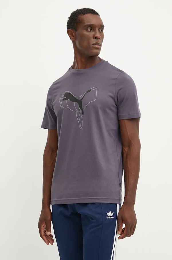 Puma Pamučna majica Puma za muškarce, boja: siva, s tiskom, 682858