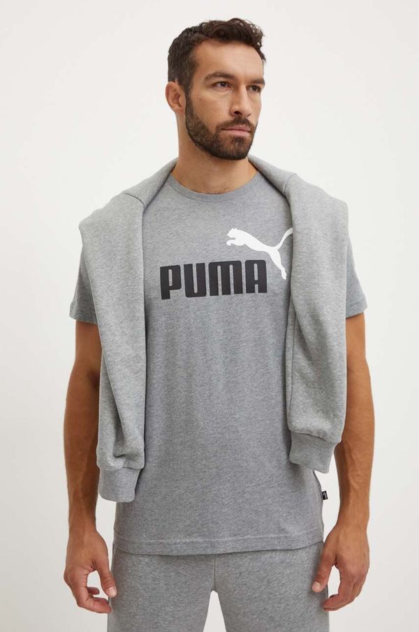 Puma Pamučna majica Puma za muškarce, boja: siva, s tiskom, 847382