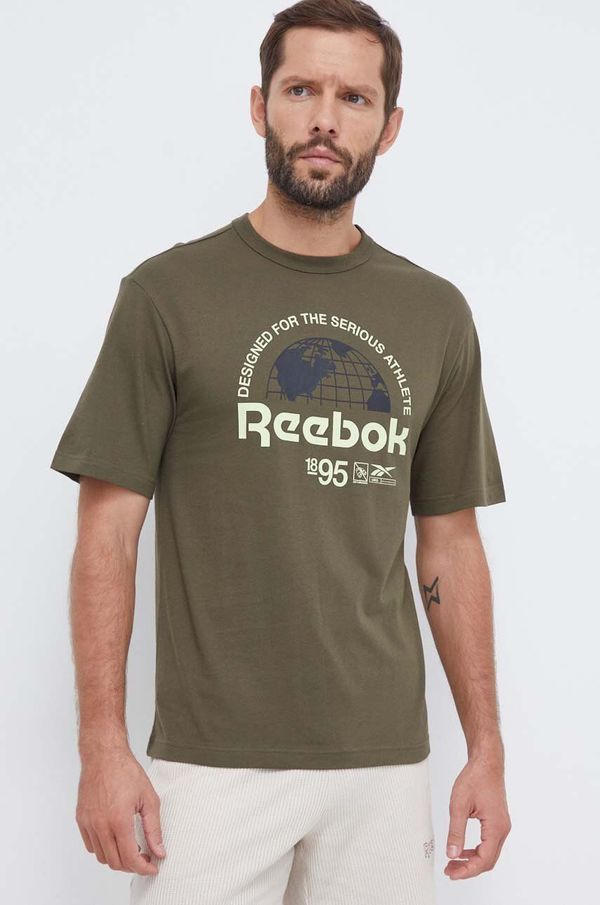 Reebok Pamučna majica Reebok boja: zelena, s tiskom