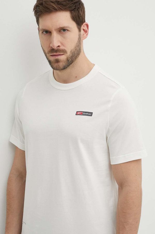 Reebok Pamučna majica Reebok za muškarce, boja: bež, s tiskom, 100075313