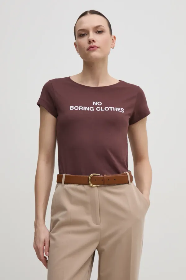 Sisley Pamučna majica Sisley za žene, boja: smeđa, 3I1XL106Q