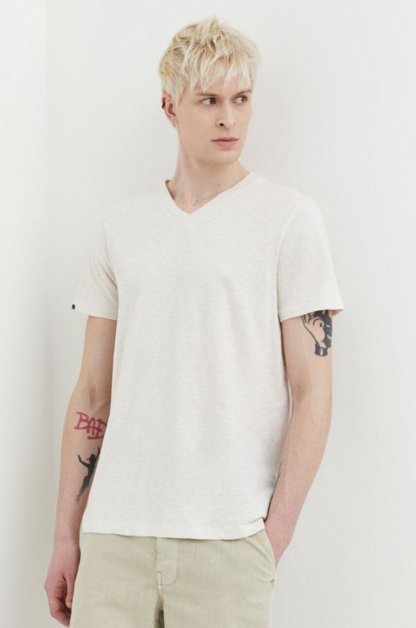 Superdry Pamučna majica Superdry za muškarce, boja: bež, melanž