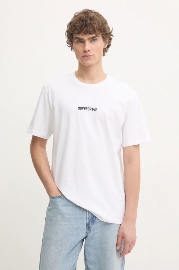 Superdry Pamučna majica Superdry za muškarce, boja: bijela, s aplikacijom, M1012028A-T7X